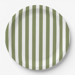 Assiettes En Carton Bandes de bonbons vert olive et blanc