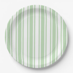 Assiettes En Carton Bandes de bonbons vert pâle et blanc