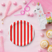 Assiettes En Carton Bandes de grande taille rouge et blanc (Fête)