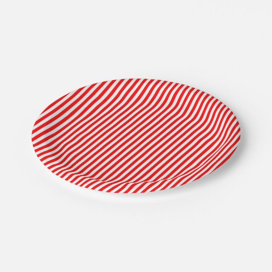 Assiettes En Carton Bandes de petite taille rouge et blanc (Angle)