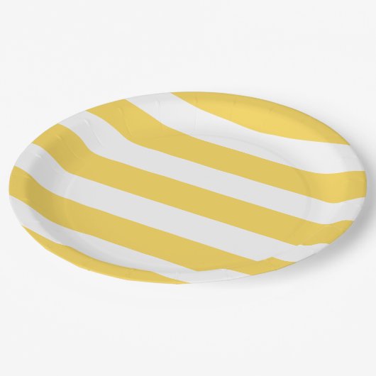 Assiettes En Carton Bandes de transats jaunes et blancs (Angle)