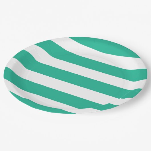 Assiettes En Carton Bandes de transats vert et blanc (Angle)