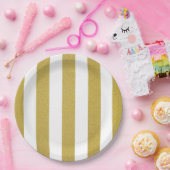 Assiettes En Carton Bandes d'or, Blancs, Motif rayé (Fête)