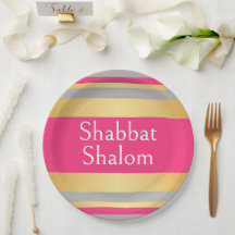 Bandes dorées grises et rose vif, Shabbat Shalom G