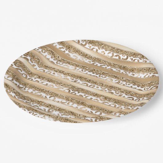 Assiettes En Carton Bandes Empreintes de léopard Parties scintillant o (Angle)