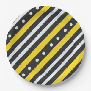 Assiettes En Carton Bandes et bulles jaune noir