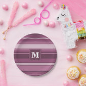 Assiettes En Carton Bandes mauve monogrammes (Fête)