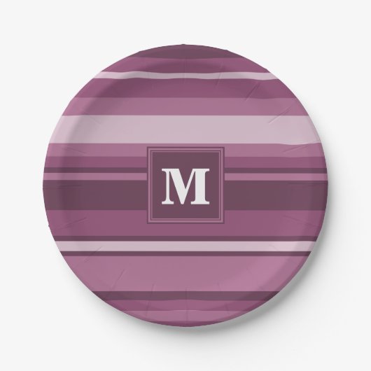 Assiettes En Carton Bandes mauve monogrammes (Devant)