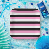 Assiettes En Carton Bandes noires, blanches et roses (Fête)