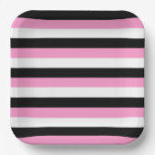 Assiettes En Carton Bandes noires, blanches et roses (Recto)