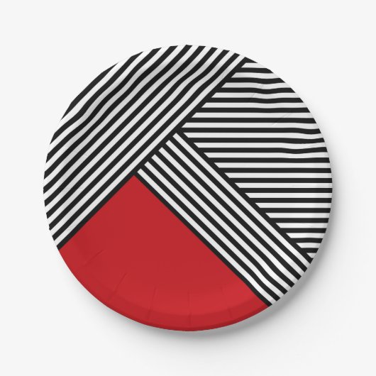 Assiettes En Carton Bandes noires et blanches avec triangle rouge (Devant)