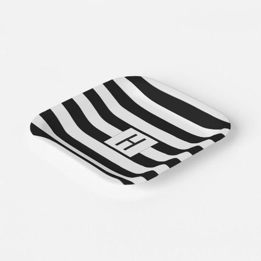 Assiettes En Carton Bandes noires et blanches simples Monogrammes (Angulaire)