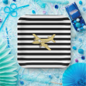 Assiettes En Carton Bandes or noir et blanc & avion (Fête)