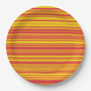 Assiettes En Carton Bandes orange rouge jaune