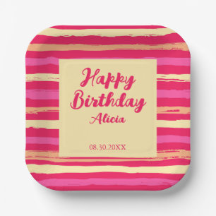 Assiettes En Carton Bandes Perdues Rose Peach Coloré Anniversaire