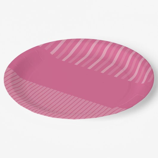 Assiettes En Carton Bandes Pop Couleur - Rose (Angle)