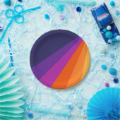 Assiettes En Carton Bandes rétro en diagonale violette et orange (Fête)