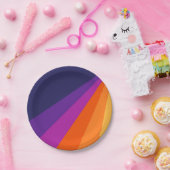 Assiettes En Carton Bandes rétro en diagonale violette et orange (Fête)