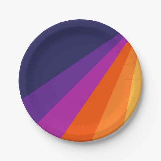 Assiettes En Carton Bandes rétro en diagonale violette et orange (Devant)