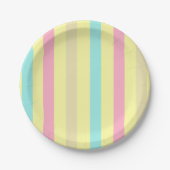 Assiettes En Carton Bandes roses, bleues et marron sur le jaune (Devant)