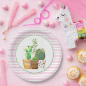 Assiettes En Carton Bandes roses et blanches avec succulents Cactus (Fête)