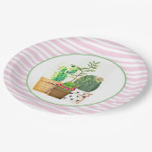 Assiettes En Carton Bandes roses et blanches avec succulents Cactus (Angle)