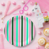 Assiettes En Carton Bandes roses et vertes (Fête)