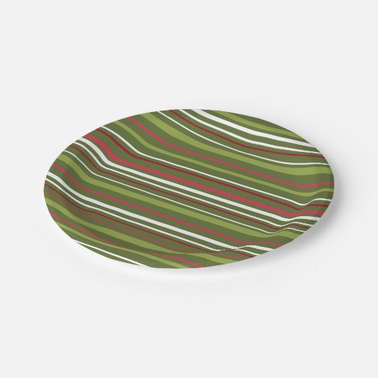 Assiettes En Carton Bandes rouge, verte et blanche (Angle)