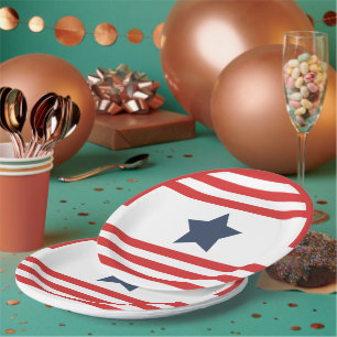 Assiettes En Carton Bandes Rouges Étoile Bleue Patriotique