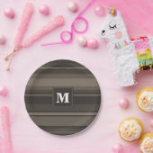 Assiettes En Carton Bandes taupe monogramme (Fête)