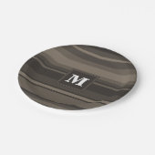 Assiettes En Carton Bandes taupe monogramme (Angle)