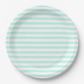 Assiettes En Carton Bandes turquoises et blanches - Plaques de papier (Devant)