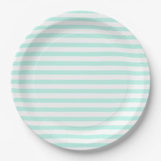 Assiettes En Carton Bandes turquoises et blanches - Plaques de papier (Devant)