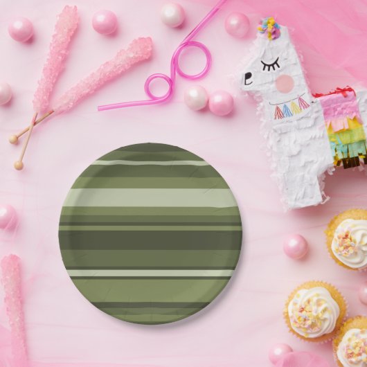 Assiettes En Carton Bandes vert olive (Fête)