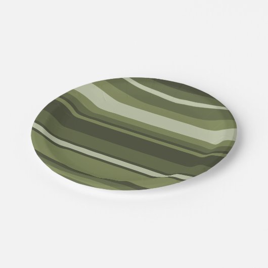 Assiettes En Carton Bandes vert olive (Angle)