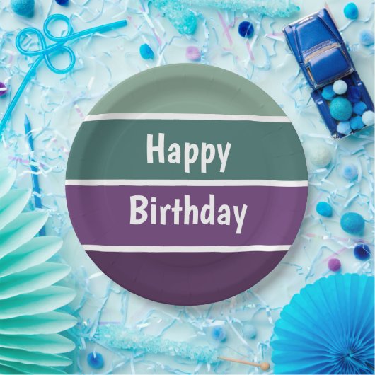 Assiettes En Carton Bandes Vertes Et Violettes (Fête)