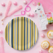 Assiettes En Carton Bandes Verticales Moutarde Jaune, Bleu Marine, Bla (Fête)