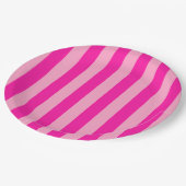 Assiettes En Carton Bandes verticales rose chaud (Angle)