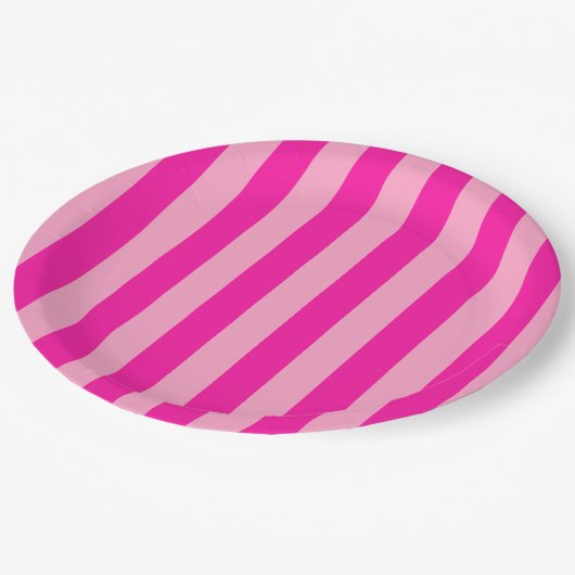 Assiettes En Carton Bandes verticales rose chaud (Angle)