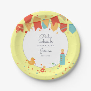 Assiettes En Carton Bannière rouge jaune Baby shower Drapeaux Confetti