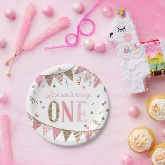 Assiettes En Carton Bannières de Parties scintillant rose et or Premie (Fête)