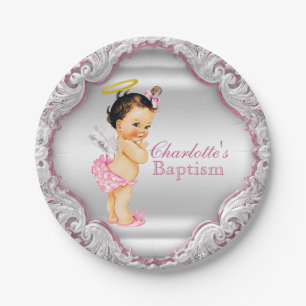 Assiettes En Carton Baptême Ange Rose Filles