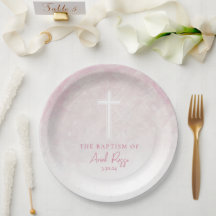 Baptême Aquarelle Pastel Plaques en papier rose