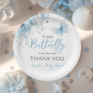 Assiettes En Carton Baptême Bébé Garçon Papillon Floral Bohème Bleu