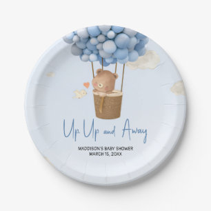 Assiettes En Carton Baptême Bébé Montgolfière Bleue en Vol