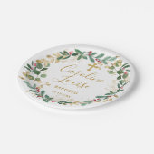 Assiettes En Carton Baptême Bébé Vert Gold Foliage (Angle)