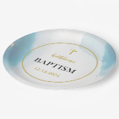 Assiettes En Carton Baptême Bleu Élégant (Angle)