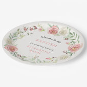 Assiettes En Carton Baptême Chrétienne Petite Fille Aquarelle Rose flo (Angle)