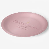 Assiettes En Carton Baptême Christening Élégant Rose Gold Script (Angle)