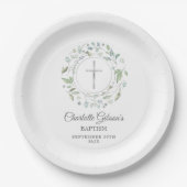 Assiettes En Carton Baptême Christening Laurel Garland Silver Cross (Devant)